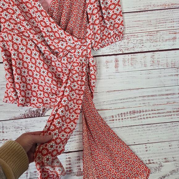 Anthropologie Sachin & Babi Pink Faux Wrap Blouse 8 w/ Tie Chic Dainty Ethereal - Picture 6 of 13